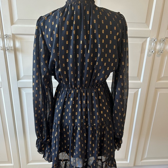 O.P.T. Black & Metallic Gold Fleck Chiffon Mini Dress Size M - Picture 5 of 12